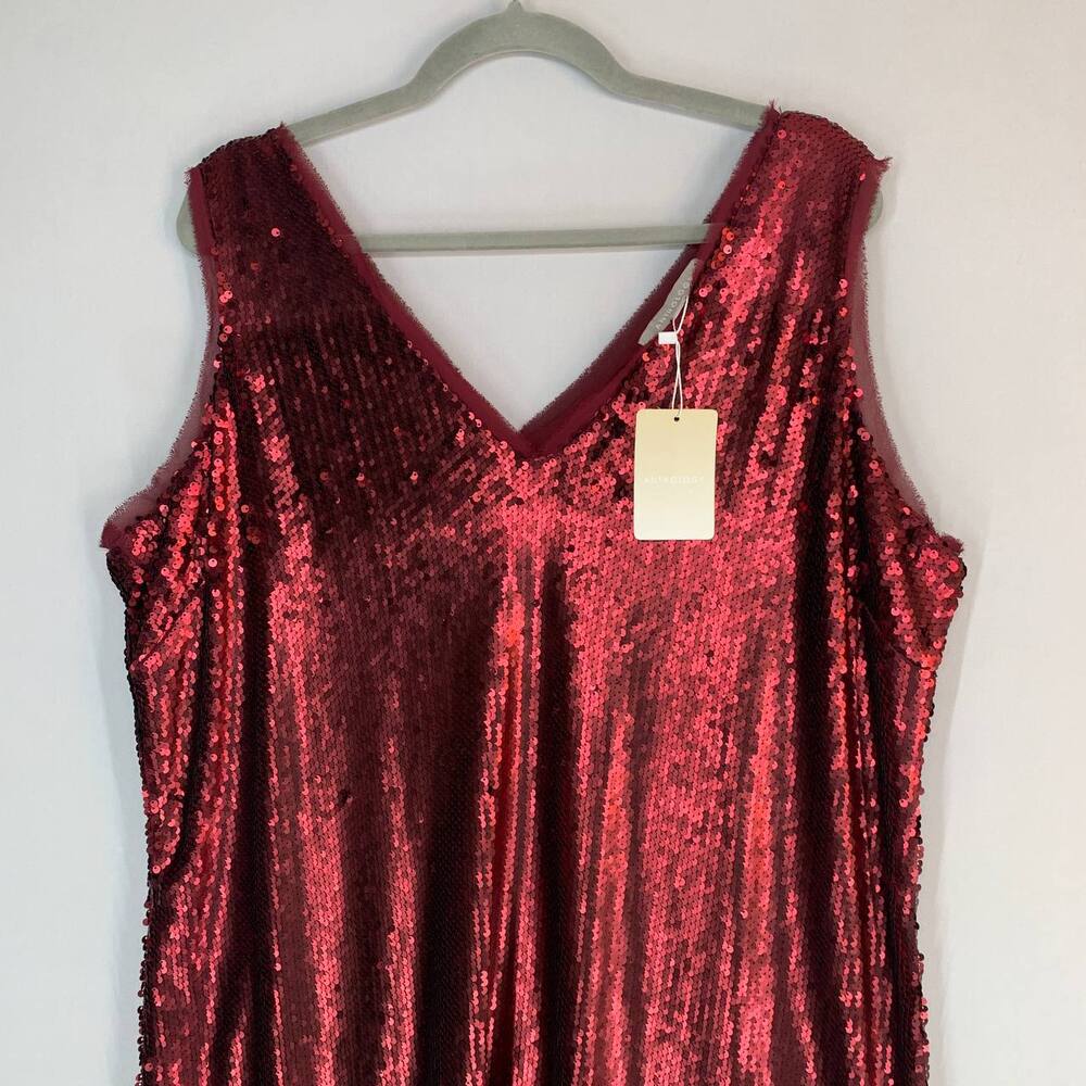 Anthology Sequin Dress Plus 18 Red V Neck Sleeveless Party Cocktail Metallic - Picture 2 of 9
